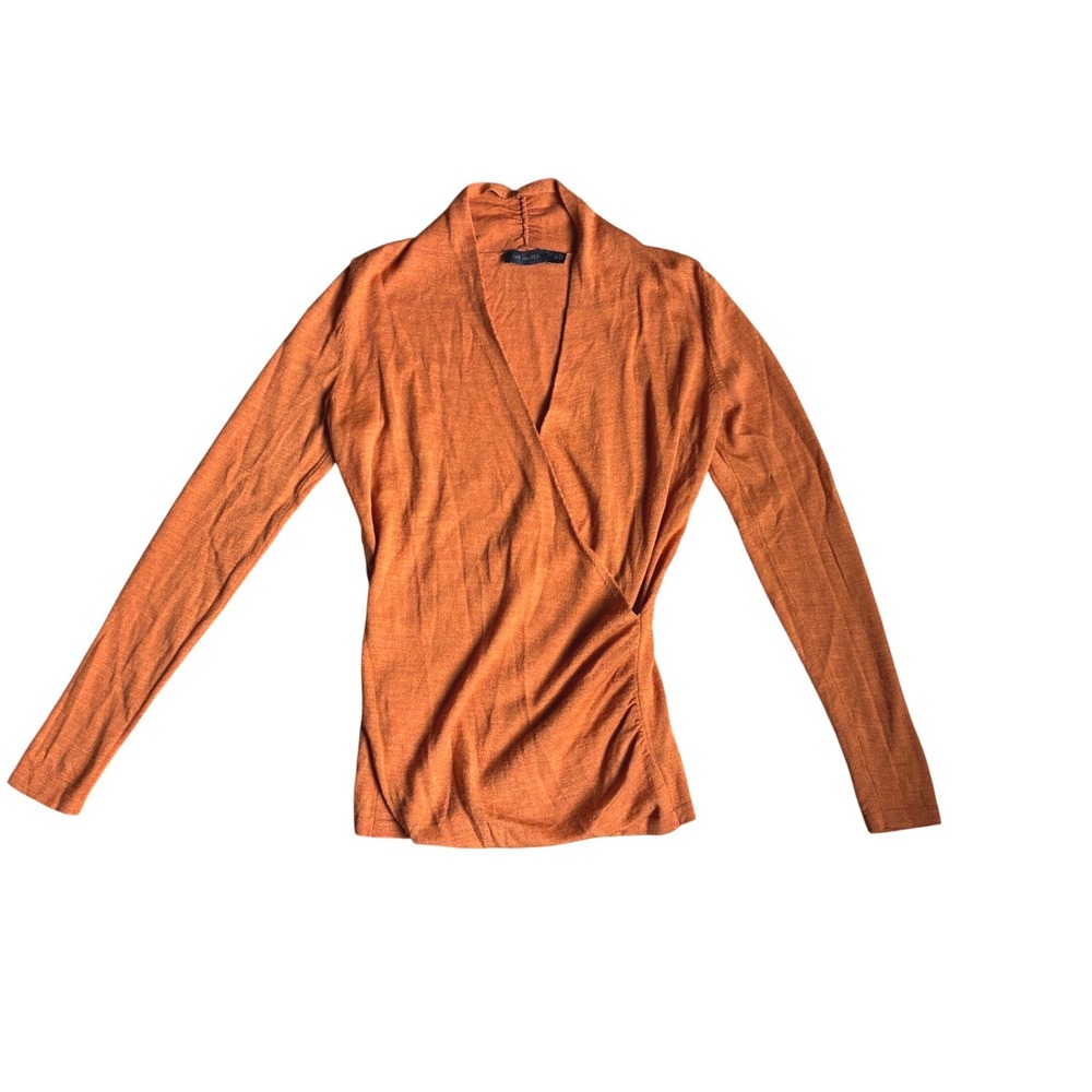 The Limited Merino Wool Blend Surplice Wrap Sweater Orange M Autumnal Work Wear